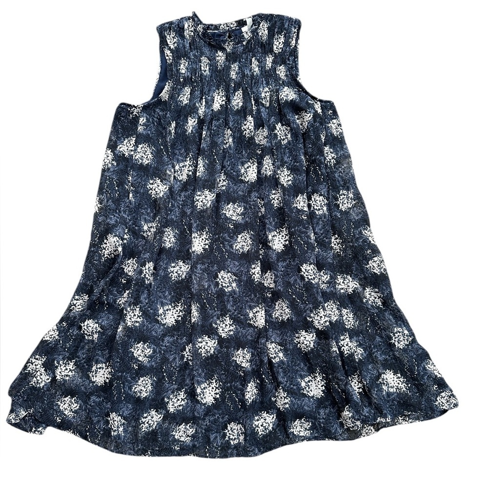 Joie Sleeveless Shift Dress Women Medium Navy Blue Floral Smocked Neck Excellent